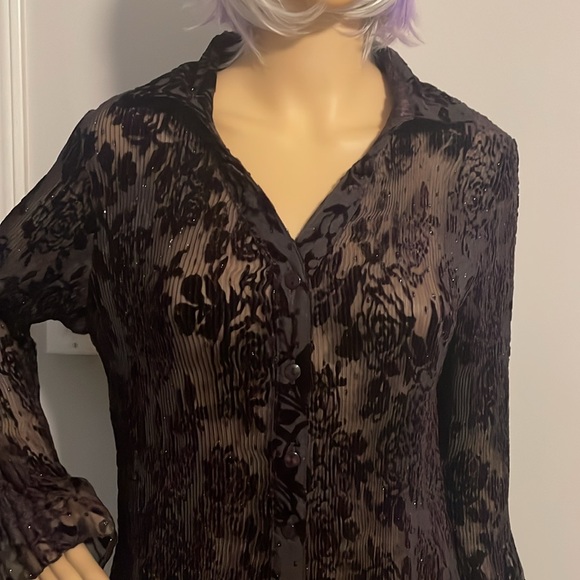 Rossi Roma Sheer Black Crushed Velvet Floral Dress Large Made in Italy - Picture 3 of 10